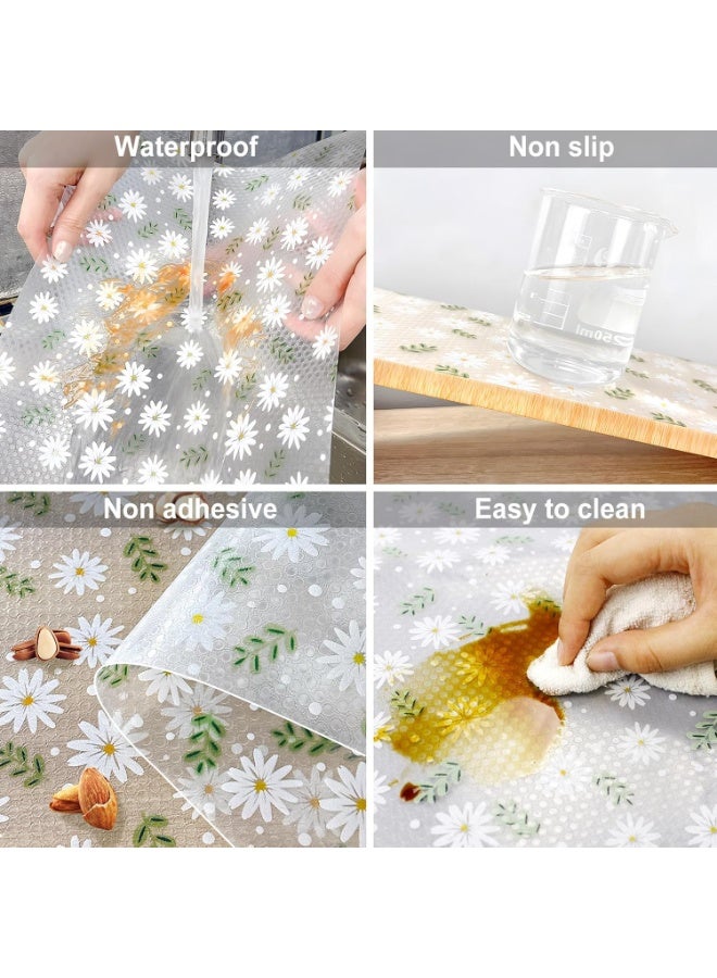 Shelf Liner, Waterproof Refrigerator Liner, Drawer Liners for Kitchen Cabinet, Bathroom Sink Mat No Slip Cupboard Mats Non Adhesive Fridge Liner EVA Place Mats Roll - Leaf Daisy 2"×17.7" - Image 5